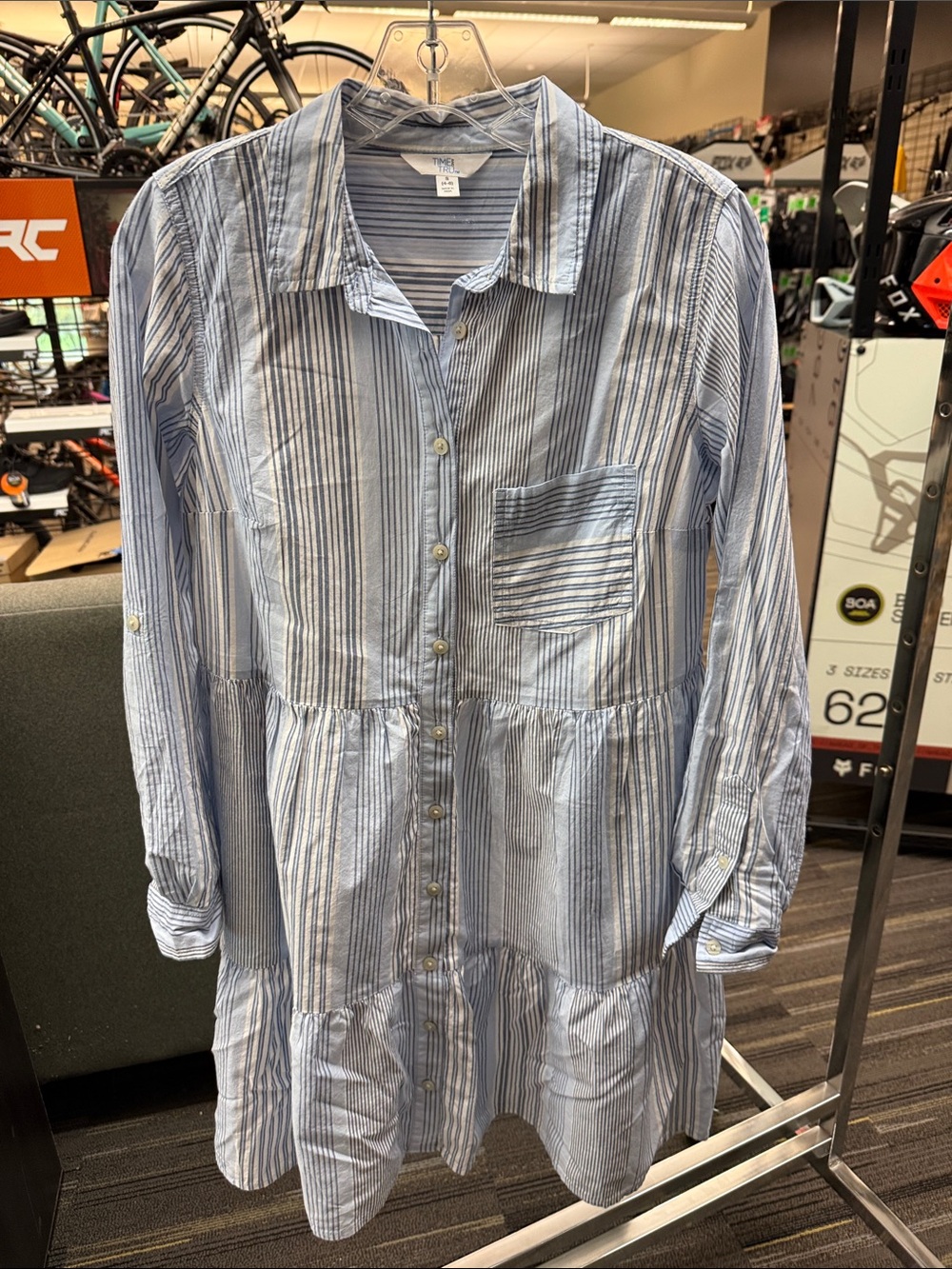 Time and Tru Blue & White Striped Long Sleeve Shirt Dress